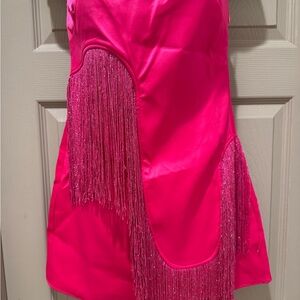 Nasty Gal Strapless Pink Dress with Fringe